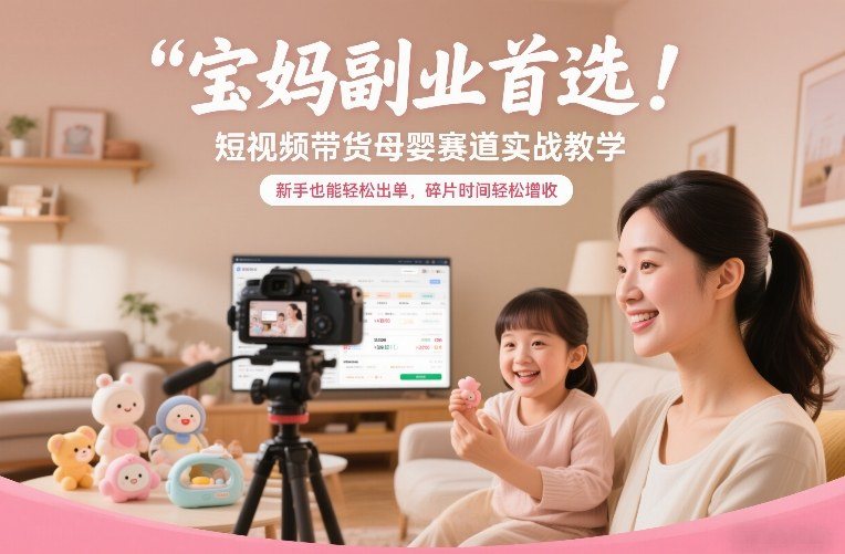 宝妈副业首选!短视频带货母婴赛道实战教学,新手也能轻松出单,碎片时间轻松增收-新时光资源网