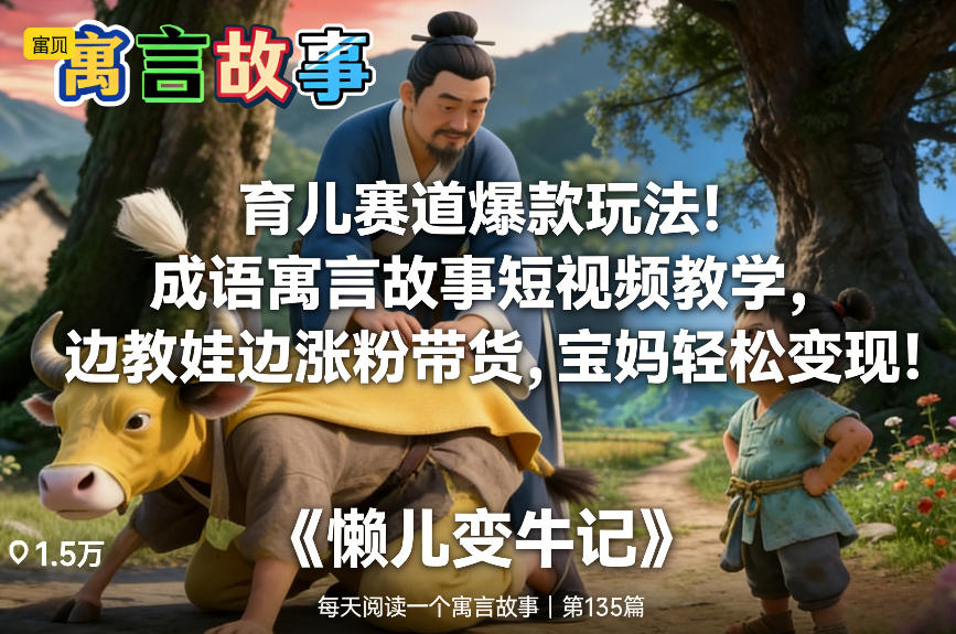 育儿赛道爆款玩法！成语寓言故事短视频教学，边教娃边涨粉带货，宝妈轻松变现！-新时光资源网