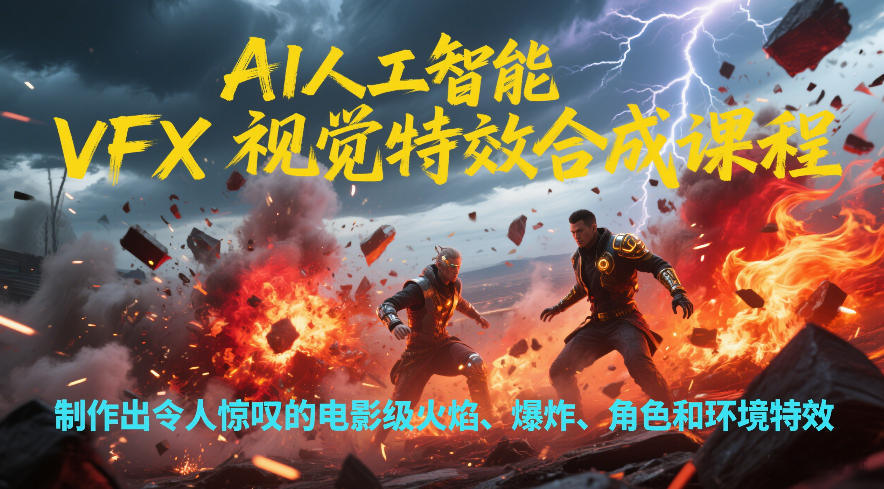 AI人工智能VFX视觉特效合成课程，制作出令人惊叹的电影级火焰、爆炸、角色和环境特效-新时光资源网