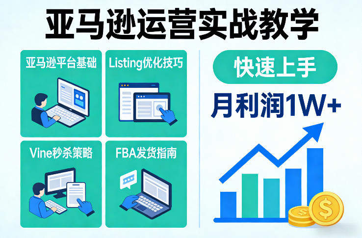 亚马逊运营实战教学,亚马逊平台+Listing优化+Vine秒杀+FBA发货等,快速上手,实现店铺月利润1W-新时光资源网
