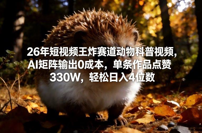 26年短视频王炸赛道动物科普视频，AI矩阵输出0成本，单条作品点赞330W，轻松日入4位数-新时光资源网