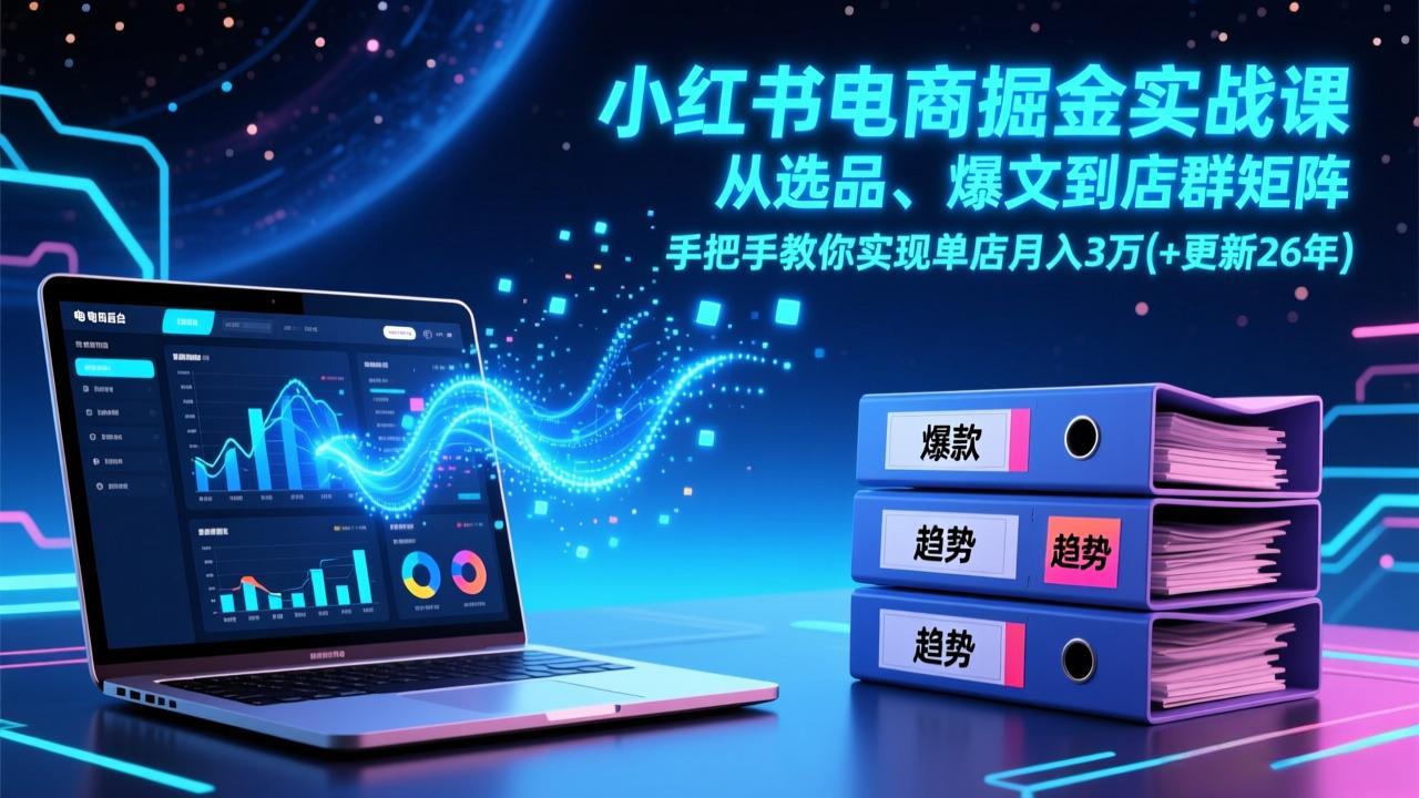 小红书电商掘金实战课，从选品、爆文到店群矩阵，手把手教你实现单店月入3万+(更新26年-新时光资源网