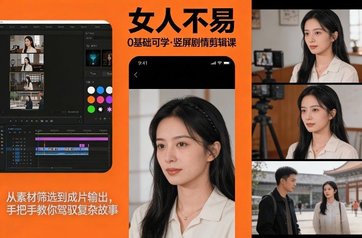 0基础可学！《女人不易》竖屏剧情剪辑课，从素材筛选到成片输出，手把手教你驾驭复杂故事-新时光资源网