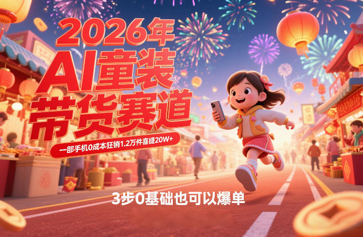 AI童装新春带货赛道，一部手机0成本狂销1.2万件喜提20W+，3步0基础也可以爆单-新时光资源网