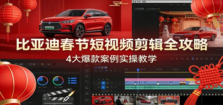 比亚迪春节短视频剪辑全攻略，4大爆款案例实操教学-新时光资源网