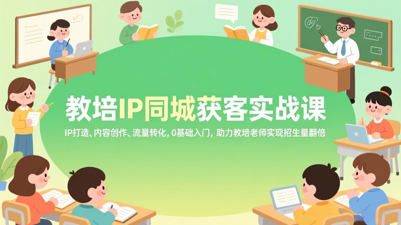 教培IP同城获客实战课，IP打造、内容创作、流量转化，0基础入门，助力教培老师实现招生量翻倍-新时光资源网