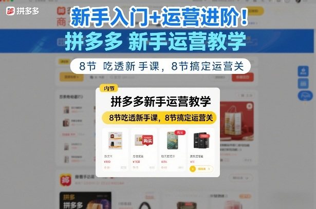 新手入门+运营进阶！拼多多新手运营教学，8节吃透新手课，8节搞定运营关-新时光资源网