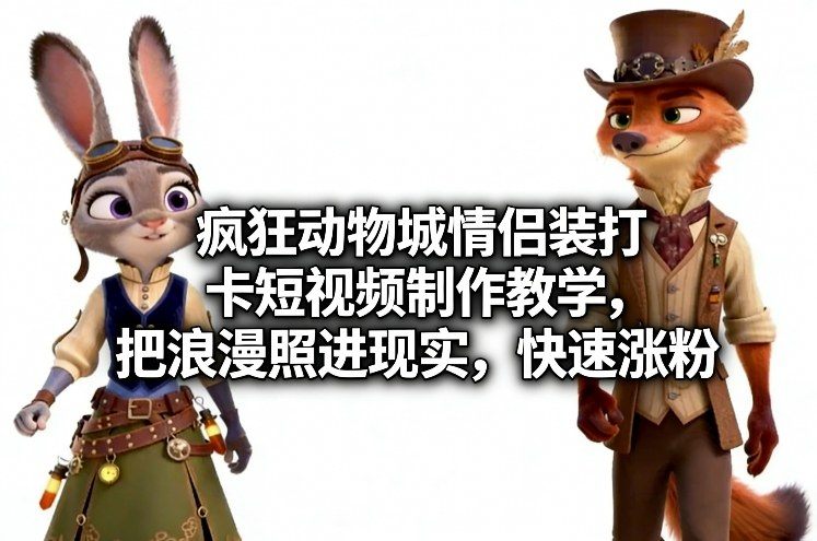 疯狂动物城情侣装打卡短视频制作教学，把浪漫照进现实，快速涨粉-新时光资源网