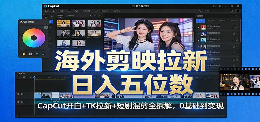 海外剪映拉新日入五位数：CapCut开白+TK拉新+短剧混剪全拆解，0基础到变现-新时光资源网