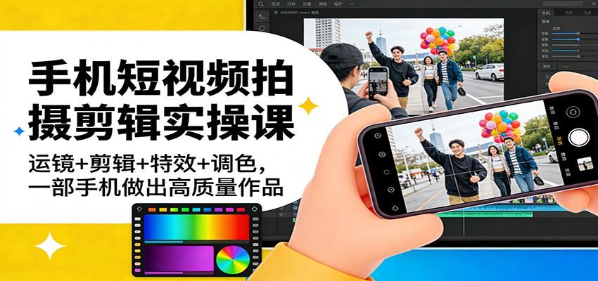 手机短视频拍摄剪辑实操课：运镜+剪辑+特效+调色，一部手机做出高质量作品-新时光资源网