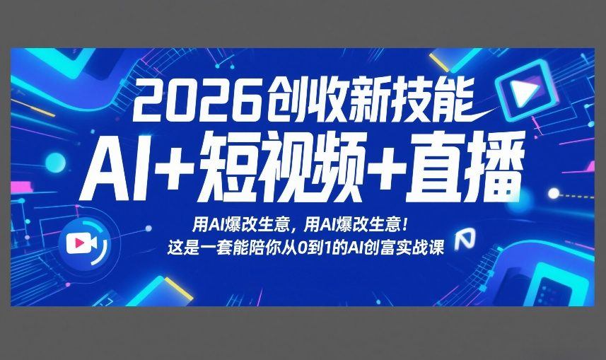2026创收新技能AI+短视频+直播，用AI爆改生意，这是一套能陪你从0到1的AI创富实战课-新时光资源网