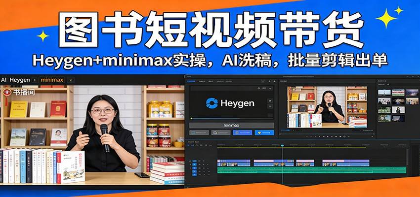 图书短视频带货：Heygen+minimax实操，AI洗稿 ，批量剪辑出单-新时光资源网