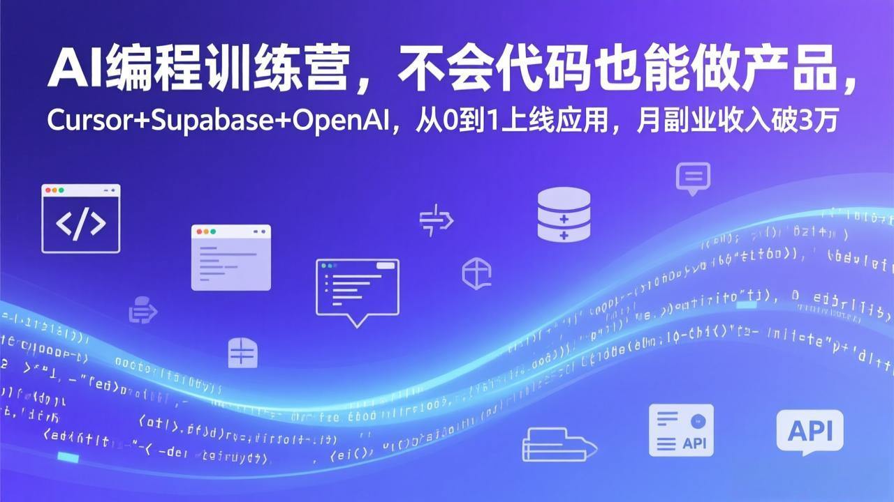 AI编程训练营，不会代码也能做产品，Cursor+Supabase+OpenAI，从0到1上线应用，月副业收入破3万-新时光资源网