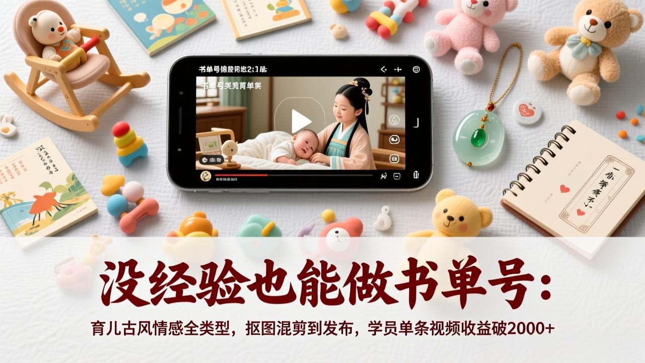 没经验也能做书单号：育儿古风情感全类型，抠图混剪到发布，学员单条视频收益破2000+-新时光资源网