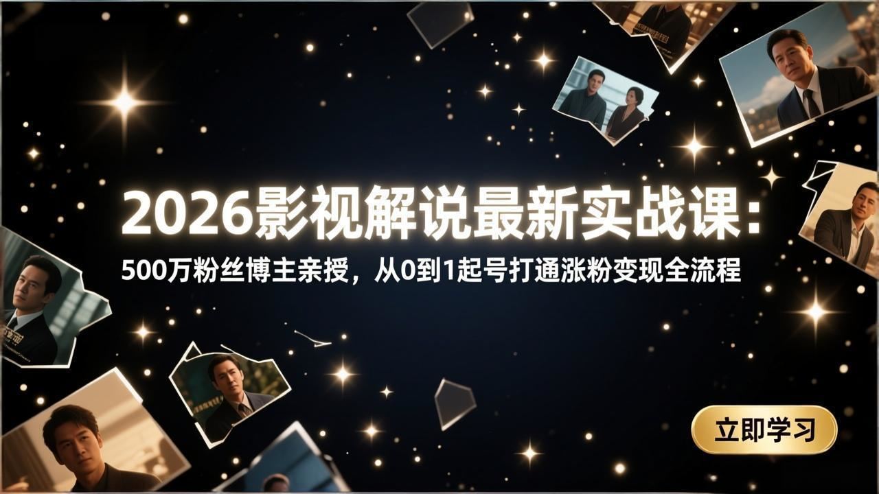 2026影视解说最新实战课：500万粉丝博主亲授，从0到1起号打通涨粉变现全流程-新时光资源网