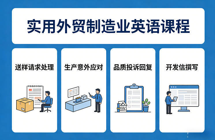 实用外贸制造业英语课程，教你专业处理送样请求、应对生产意外、回复品质投诉、撰写开发信等-新时光资源网