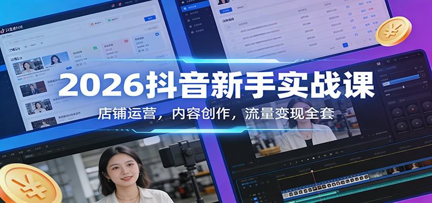 2026抖音新手实战课：店铺运营，内容创作，流量变现全套-新时光资源网