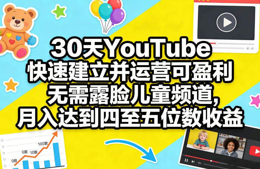 30天YouTube快速建立并运营可盈利无需露脸儿童频道，月入达到四至五位数收益-新时光资源网