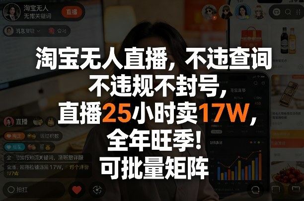淘宝无人直播，不违规不封号，直播25小时卖17W，全年旺季！可批量矩阵【揭秘】-新时光资源网