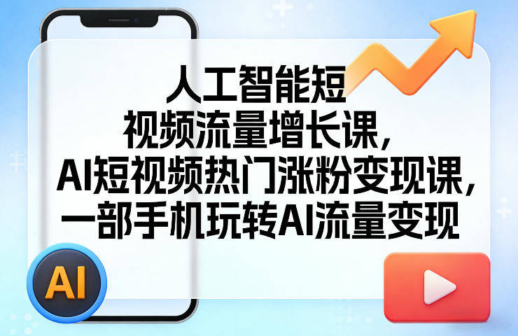 人工智能短视频流量增长课，AI短视频热门涨粉变现课，一部手机玩转AI流量变现-新时光资源网