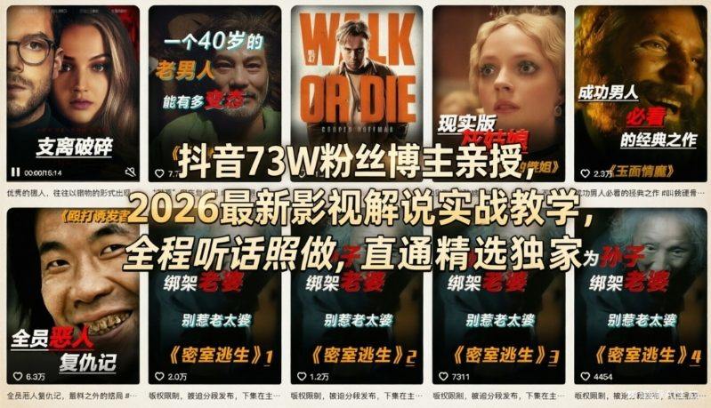 抖音73W粉丝博主亲授，2026最新影视解说实战教学，全程听话照做，直通精选独家-新时光资源网