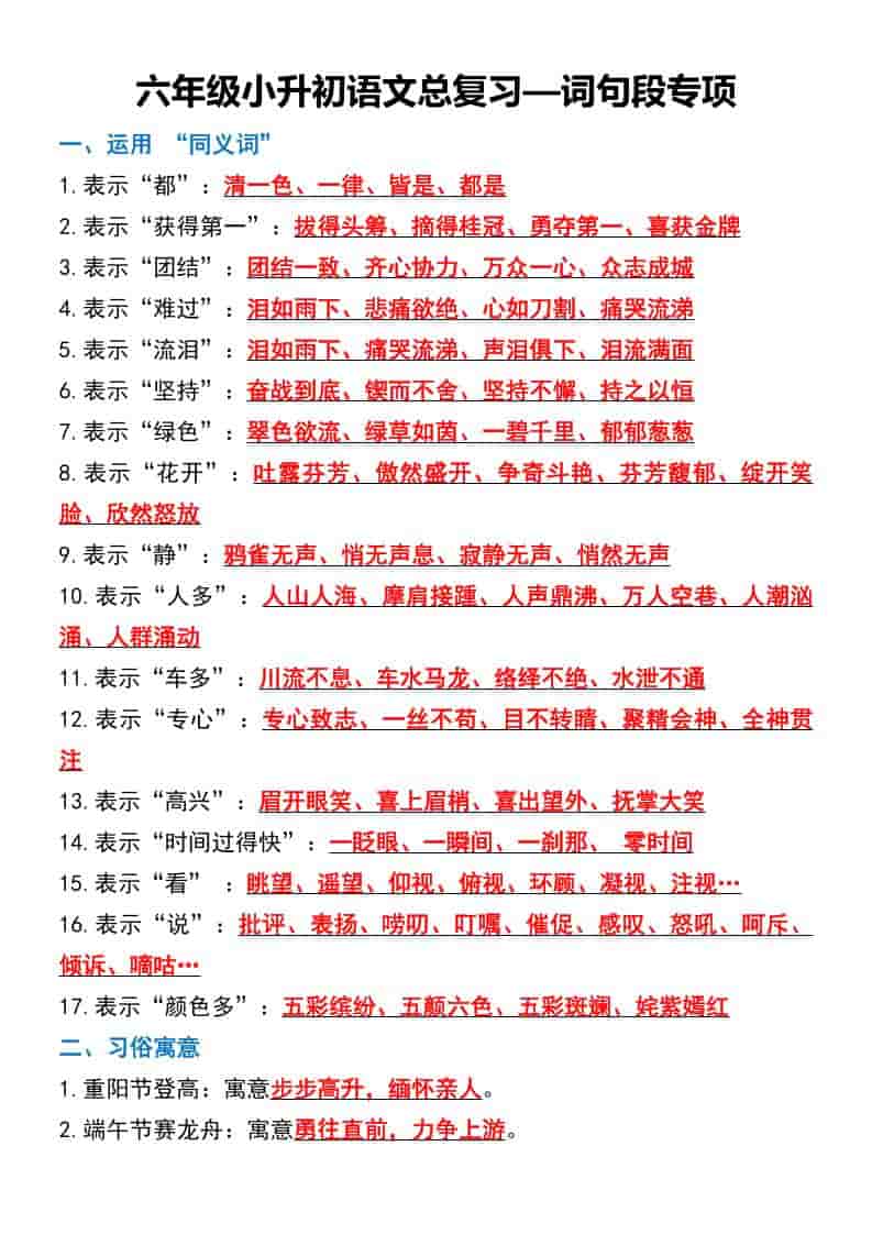 六年级下语文总复习—词句段专项-新时光资源网