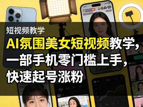 AI氛围美女短视频教学，一部手机零门槛上手，快速起号涨粉-新时光资源网