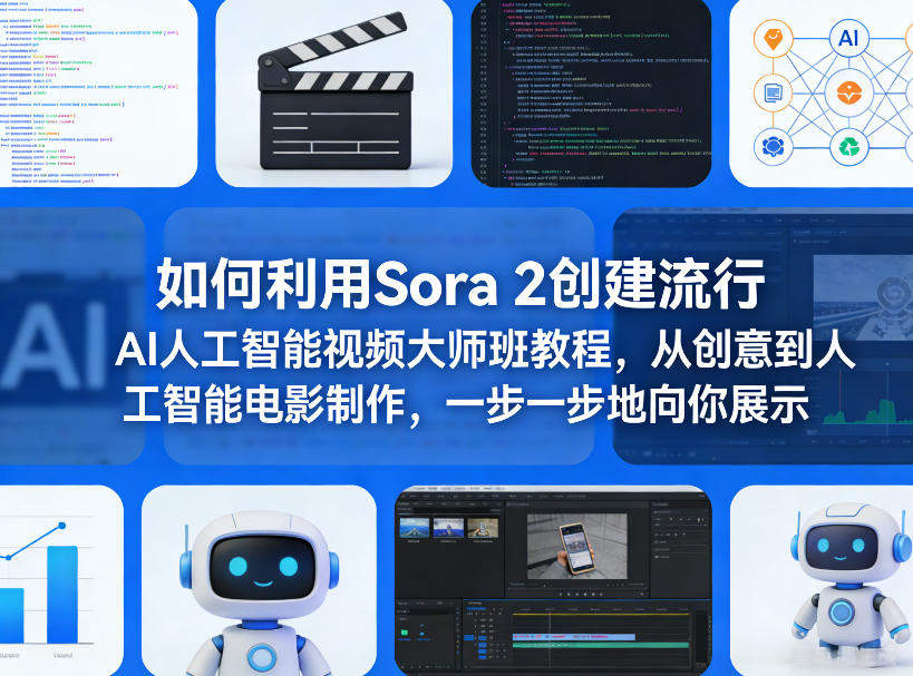如何利用Sora 2创建流行AI人工智能视频大师班教程，从创意到人工智能电影制作，一步一步地向你展示-新时光资源网