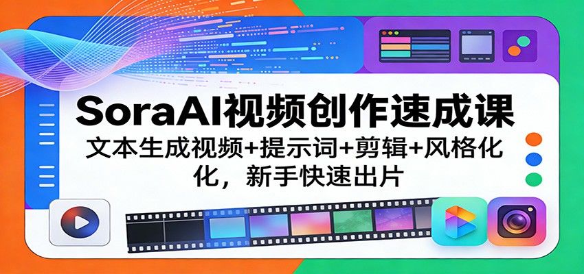 SoraAI视频创作速成课：文本生成视频+提示词+剪辑+风格化，新手快速出片-新时光资源网