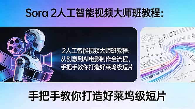 Sora 2人工智能视频大师班教程：从创意到AI电影制作全流程，手把手教你打造好莱坞级短片-新时光资源网