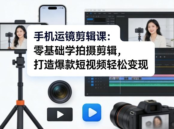 手机运镜剪辑课：零基础学拍摄剪辑，打造爆款短视频轻松变现-新时光资源网