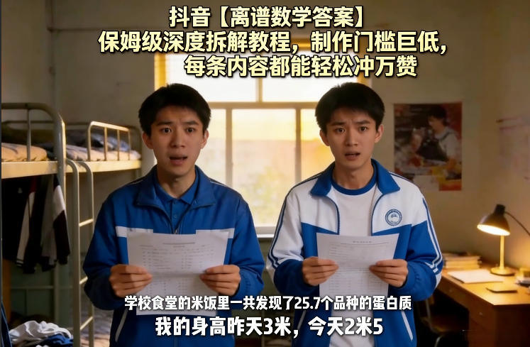 抖音【离谱数学答案】保姆级深度拆解教程，制作门槛巨低，每条内容都能轻松冲万赞，附详细步骤-新时光资源网
