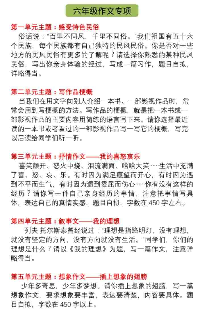 六年级下语文单元习作指导+精选范文-新时光资源网