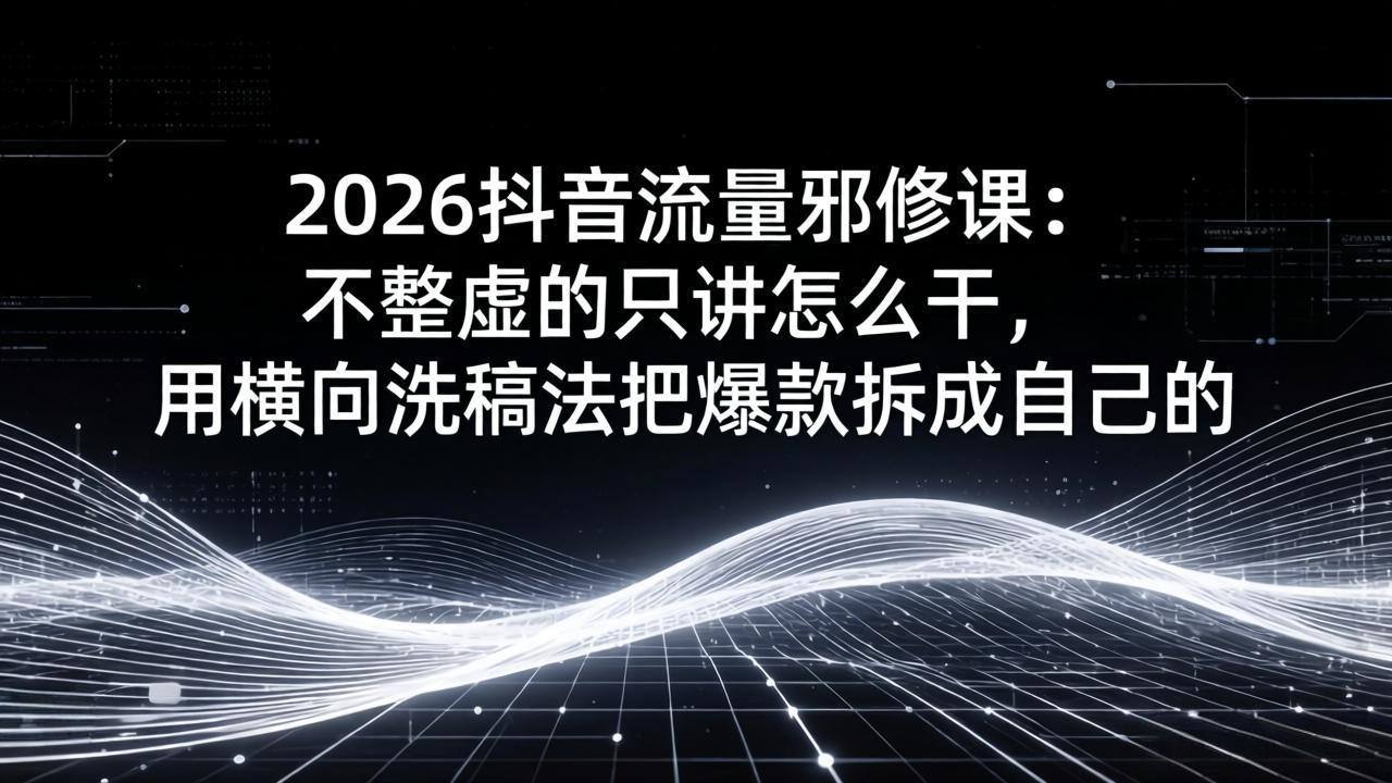 2026抖音流量邪修课:不整虚的只讲怎么干,用横向洗稿法把爆款拆成自己的-新时光资源网