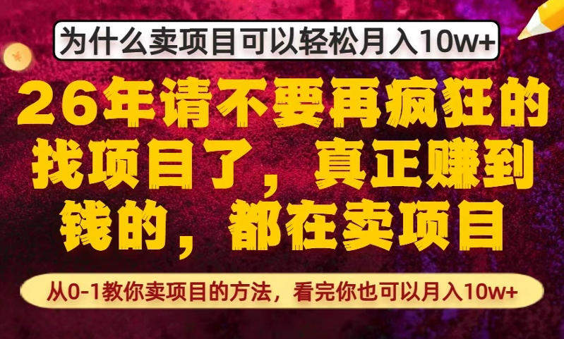 为什么真正賺到钱的都在卖项目，从0-1教你卖项目的方法，看完你也可以月入10w+【揭秘】-新时光资源网