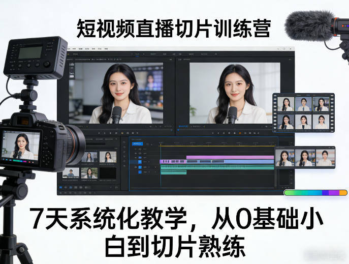 短视频直播切片训练营,7天系统化教学,从0基础小白到切片熟练