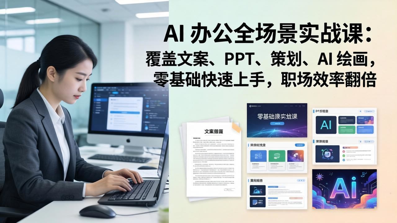 AI 办公全场景实战课：覆盖文案、PPT、策划、AI 绘画，零基础快速上手，职场效率翻倍-新时光资源网