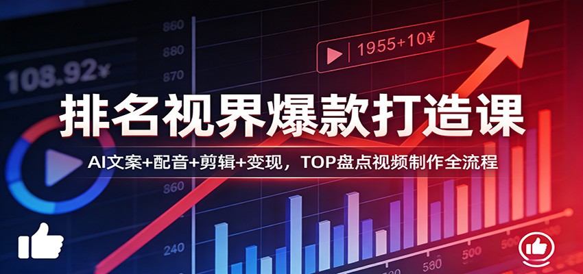 排名视界爆款打造课:AI文案+配音+剪辑+变现,TOP盘点视频制作全流程-新时光资源网