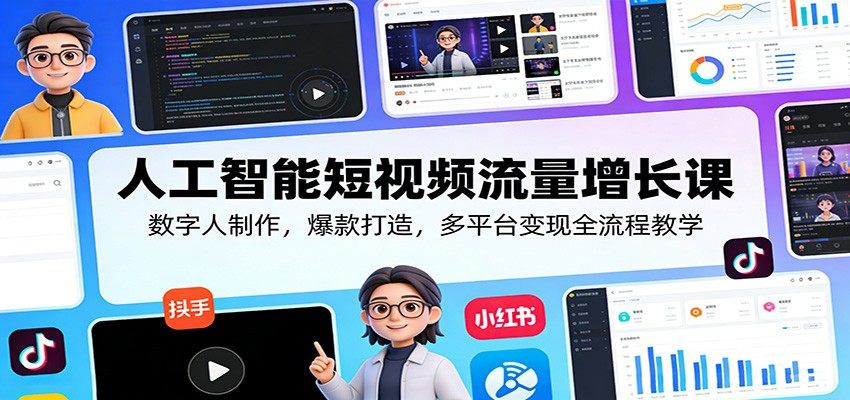 人工智能短视频流量增长课：数字人制作，爆款打造，多平台变现全流程教学-新时光资源网