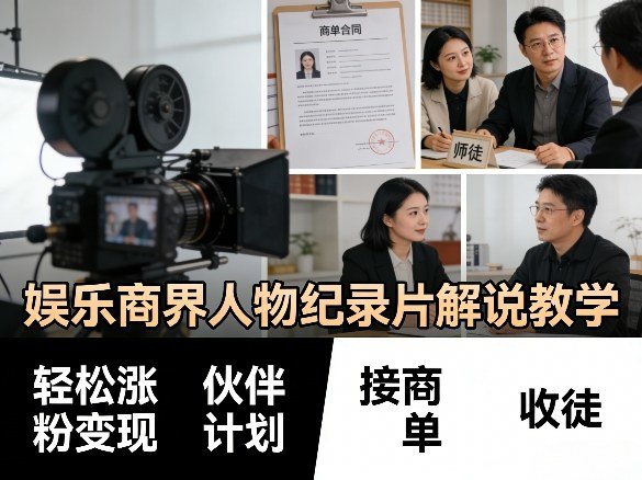 娱乐商界人物纪录片解说教学，轻松涨粉变现，伙伴计划，接商单，收徒等-新时光资源网