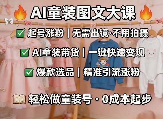 AI童装图文剪辑，某社群童装图文大课，起号涨粉、AI童装带货、爆款选品，无需出镜和拍摄-新时光资源网