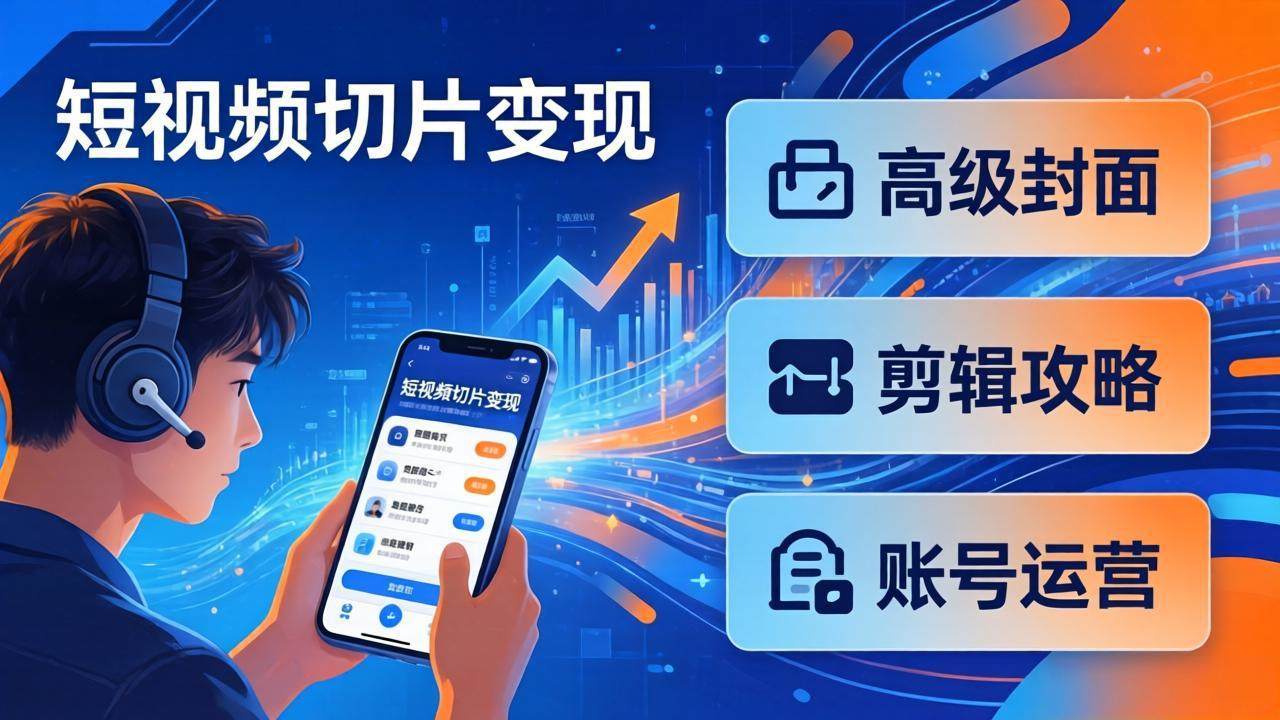 短视频切片变现速成班2.0：高级封面+剪辑攻略+账号运营，0基础小白快速入局副业-新时光资源网