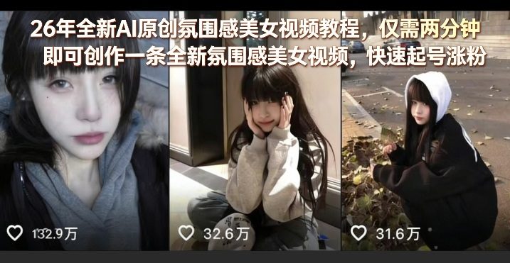 26年全新AI原创氛围感美女视频教程，仅需两分钟即可创作一条全新氛围感美女视频，快速起号涨粉-新时光资源网