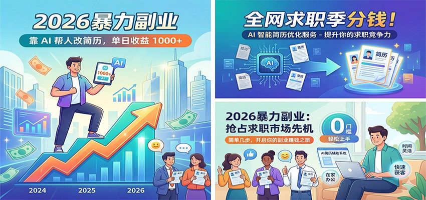 2026暴力副业：靠AI帮人改简历，单日收益1000+，全网求职季分钱-新时光资源网