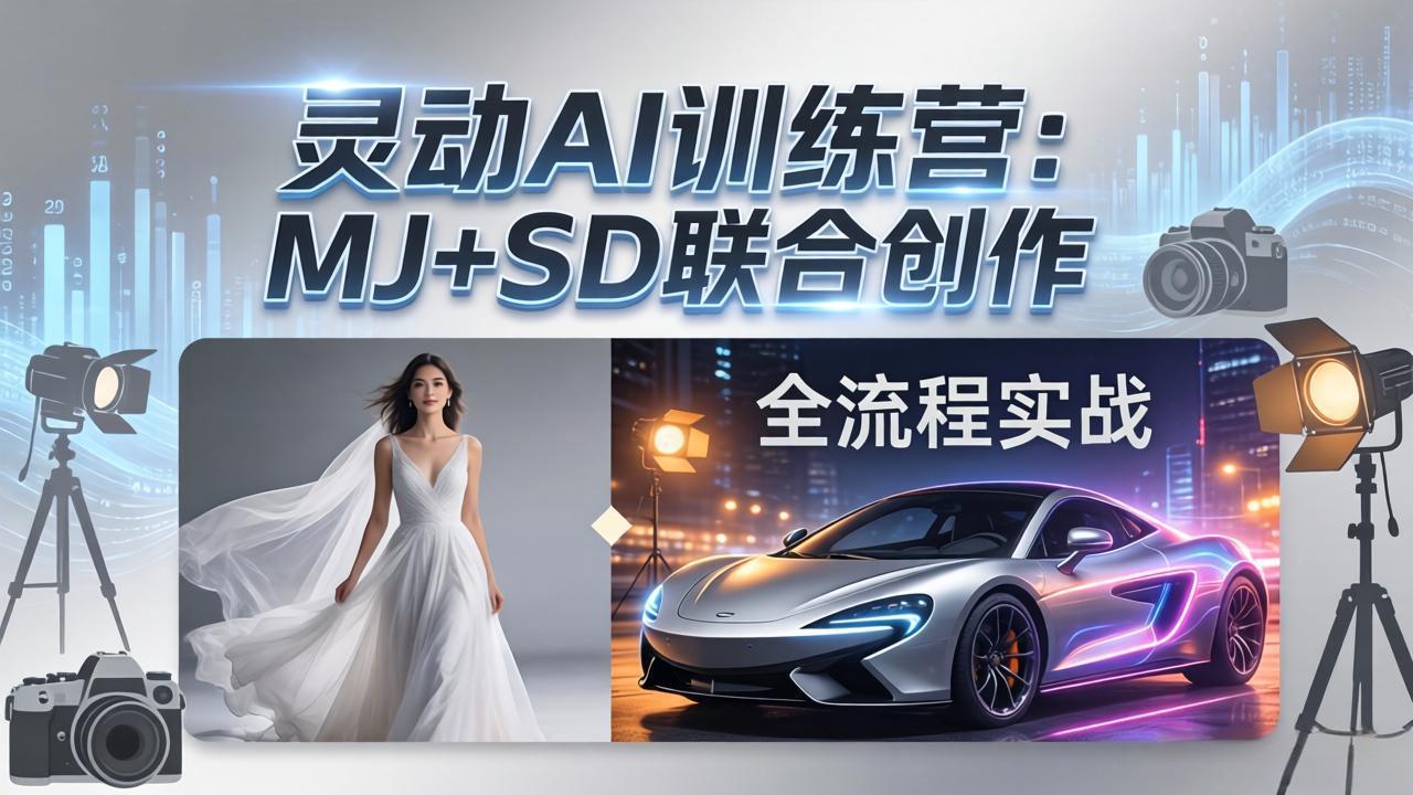 灵动AI训练营-3.0课程：MJ+SD联合创作，从婚纱大片到汽车广告，摄影后期全流程实战-新时光资源网