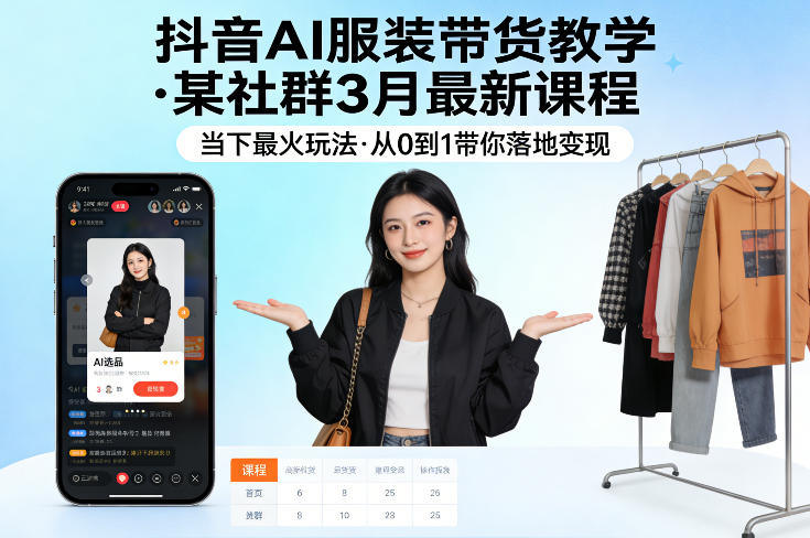 抖音AI服装带货教学,某社群3月最新课程,当下最火玩法,从0到1带你落地变现-新时光资源网
