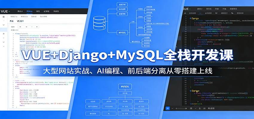 VUE+Django+MySQL全栈开发课:大型网站实战、AI编程、前后端分离从零搭建上线-新时光资源网