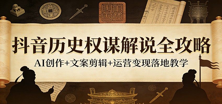 抖音历史权谋解说全攻略：AI创作+文案剪辑+运营变现落地教学-新时光资源网