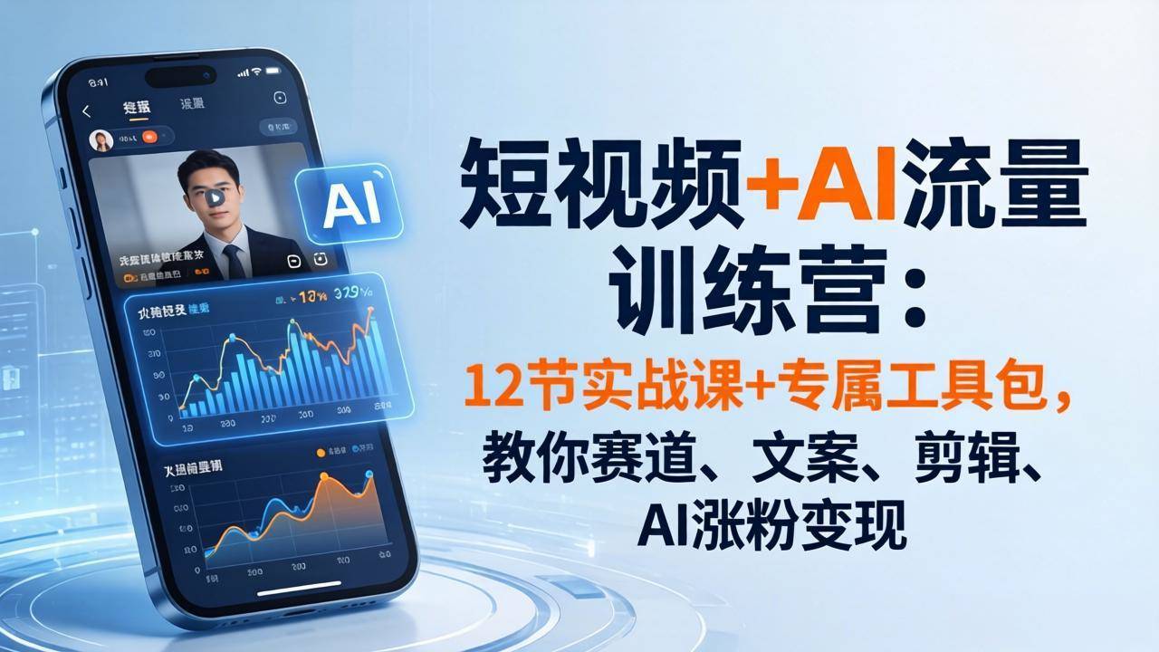 短视频+AI流量训练营：12节实战课+专属工具包，教你赛道、文案、剪辑、AI涨粉变现-新时光资源网