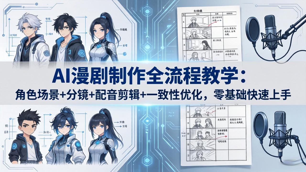 AI漫剧制作全流程教学：角色场景+分镜+配音剪辑+一致性优化，零基础快速上手-新时光资源网